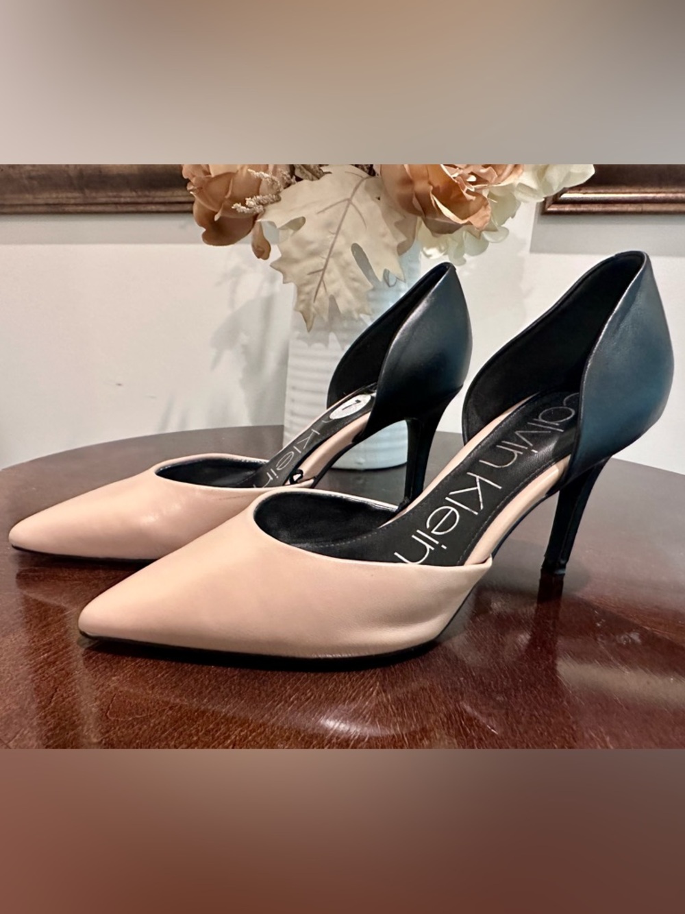 Calvin Klein Blush and Black Pointed D'Orsay Pump